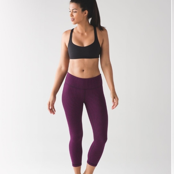 Lululemon Wunder Under Crop III Teeny Tooth Deep Fuchsia Black - Picture 1 of 9